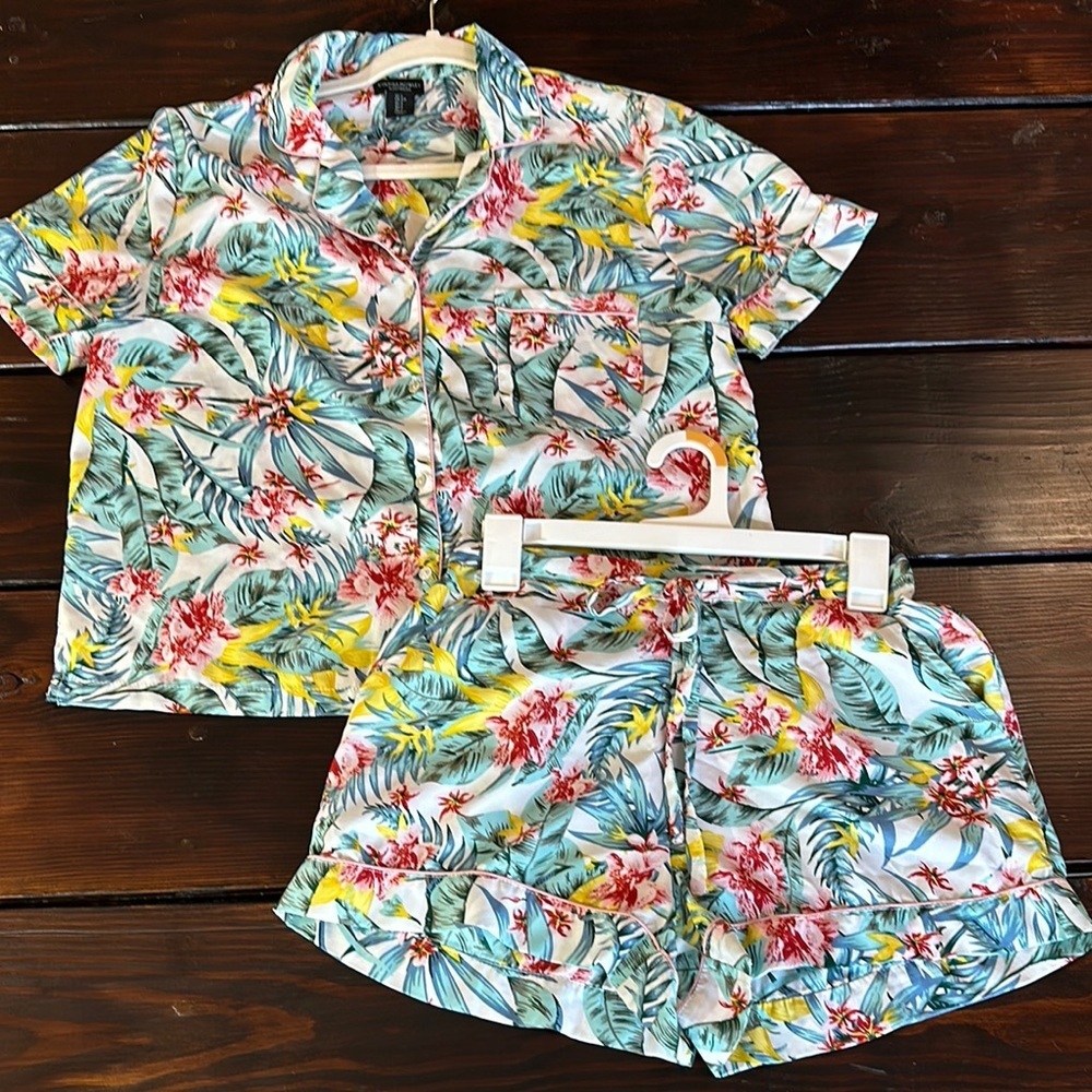 Cynthia Rowley Tropical Floral Pajama Set - Pink, Green, Yellow